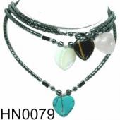 Assorted Colored Semi precious Heart Pendant Stone Beads Hematite Beads Stone Chain Choker Fashion Women Necklace